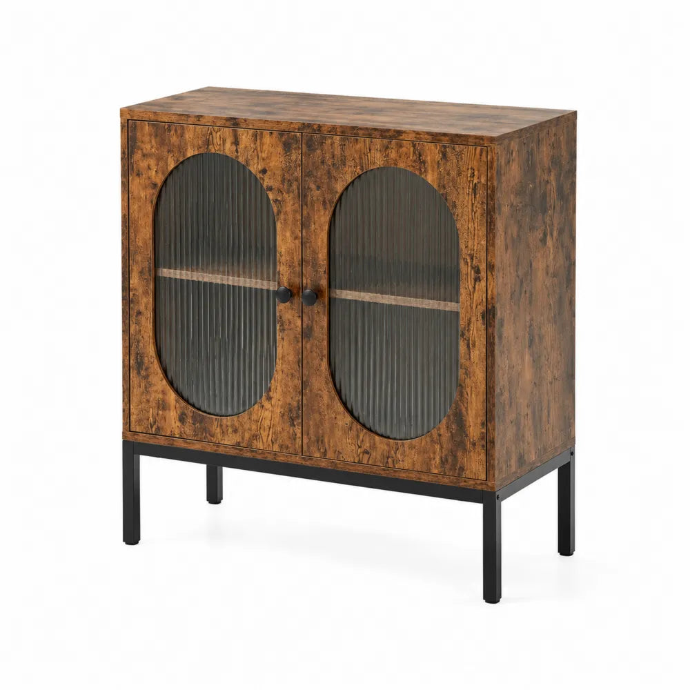 Sideboard mit geriffelten Glastüren Rechteckig Braun Holz