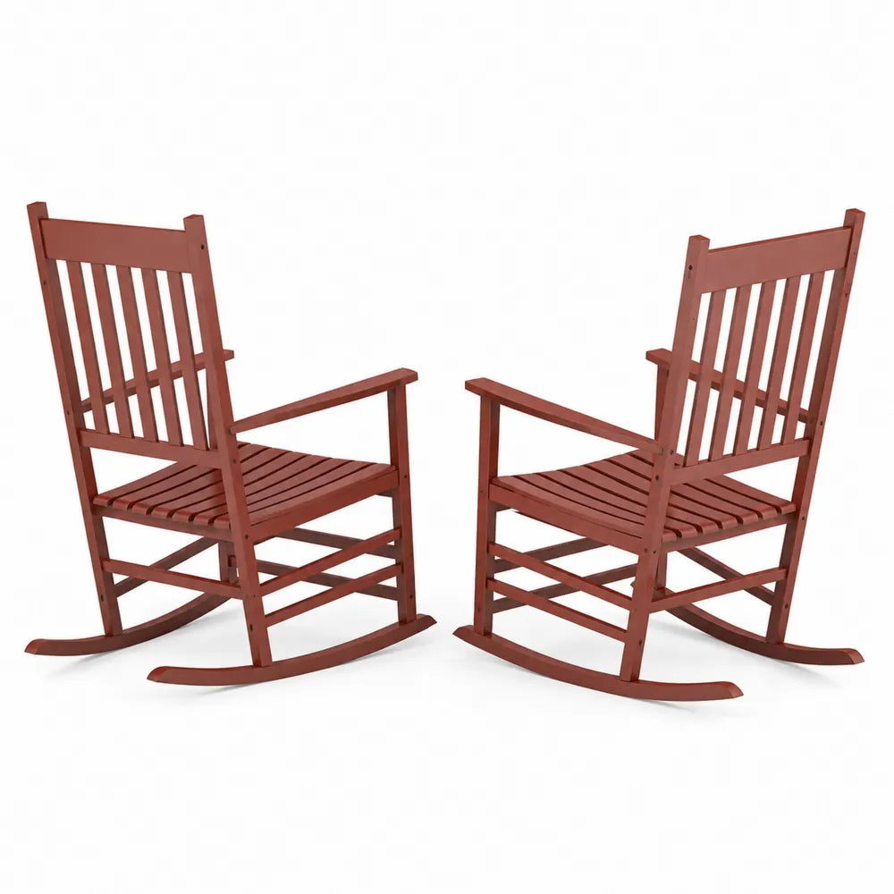 2er-Set Holzschaukelstühle Eukalyptusholz Rot 90x60x100cm
