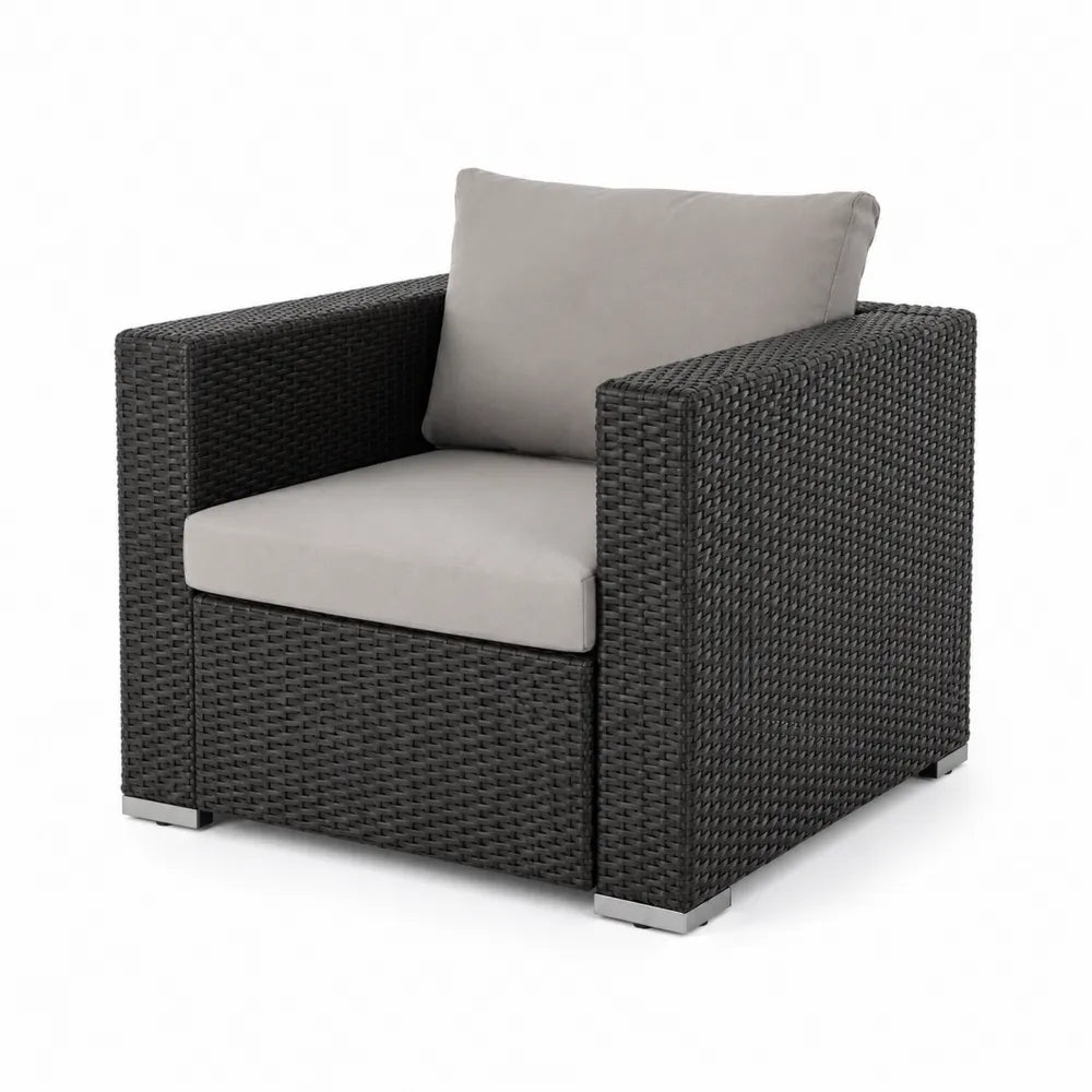 Gartenstuhl Rattan Dunkelgrau mit Polyesterkissen