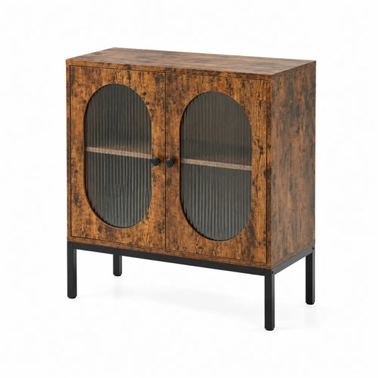 Sideboard mit geriffelten Glastüren Rechteckig Braun Holz