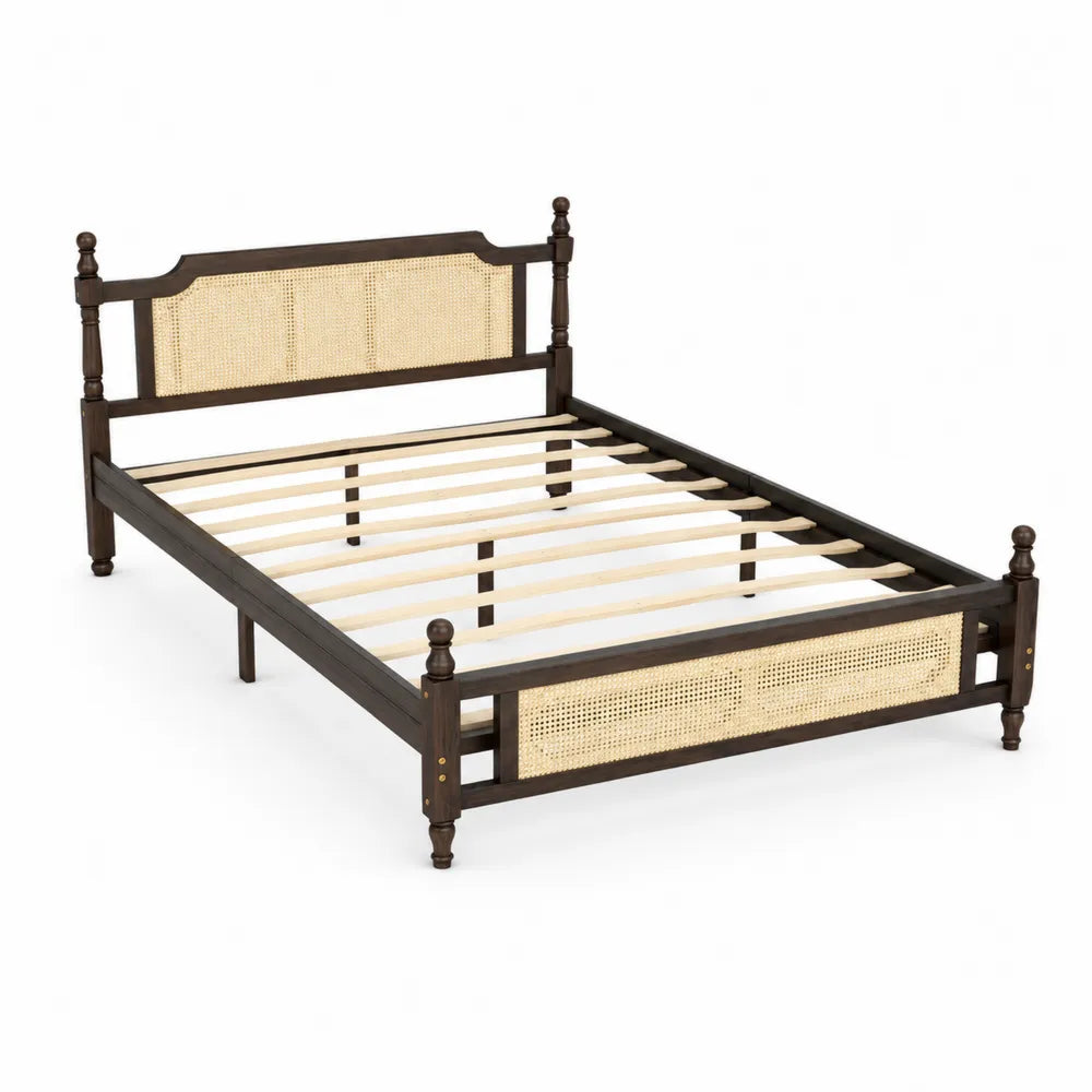 Holzbett mit Rattan Dunkelbraun 200x160 cm