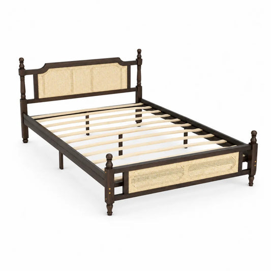 Holzbett mit Rattan Dunkelbraun 200x160 cm