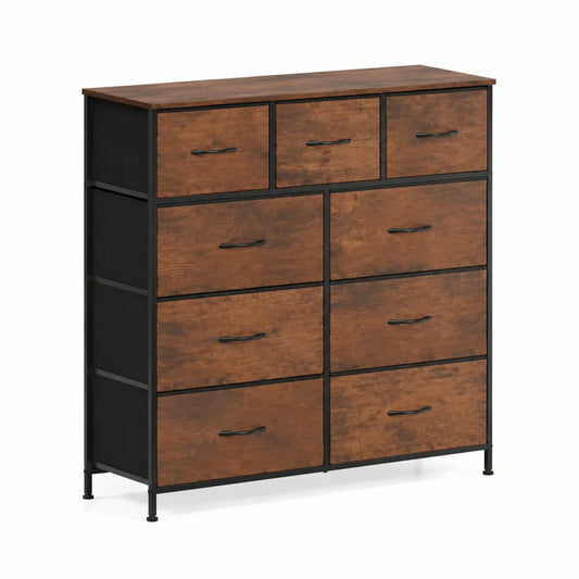 Kommode mit 9 Schubladen MDF-Holzoptik und Metall