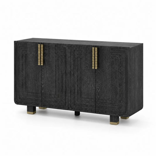 Schwarzes Massivholz-Sideboard mit Metallgriffen