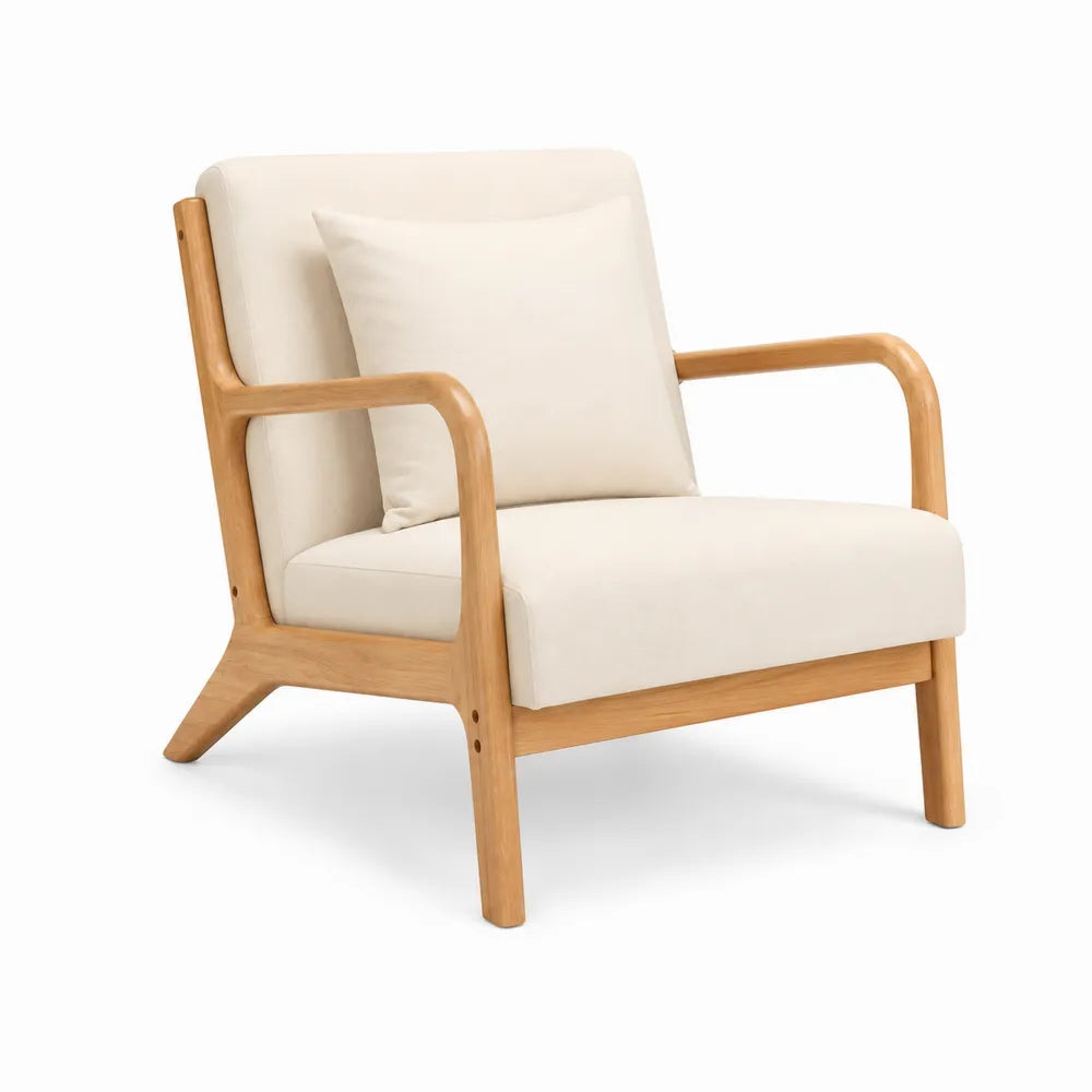 Holzsessel mit Polyesterbezug in Beige
