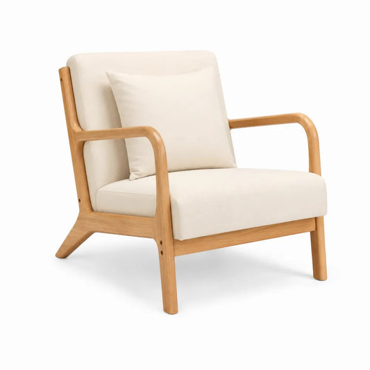 Holzsessel mit Polyesterbezug in Beige