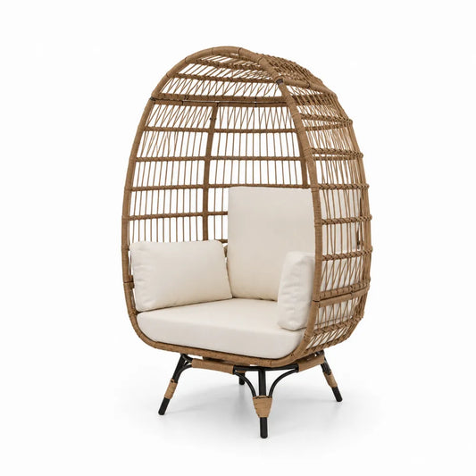 Outdoor Ei-Stuhl aus Rattan mit Kissen, Beige