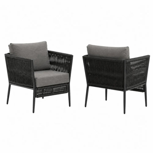2er-Set Gartenstühle Metall Polyester Schwarz