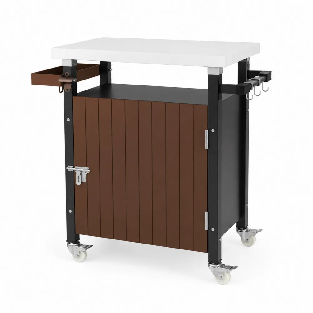 Küchenwagen aus Edelstahl und HDPE Braun Schwarz Weiß 80x45x90cm