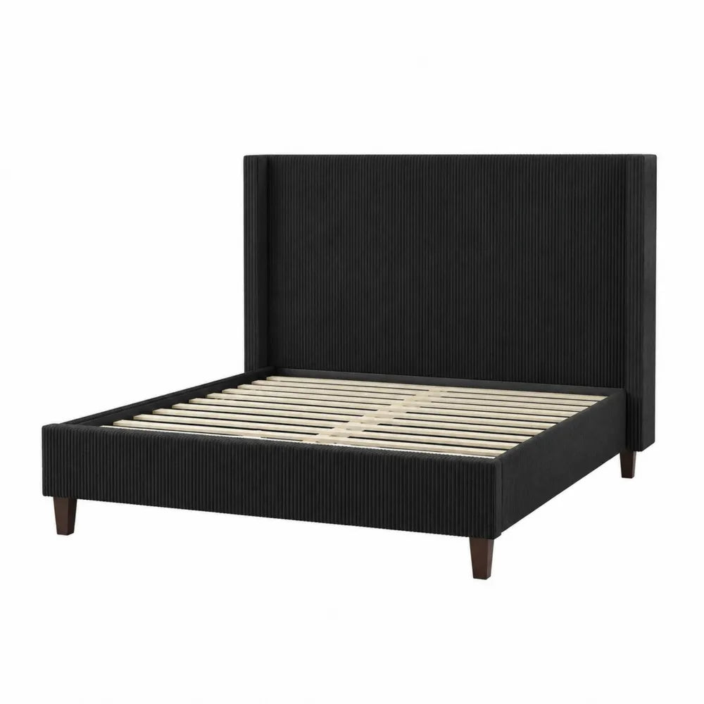 Bettgestell mit Kopfteil Velours Schwarz 160x200 cm
