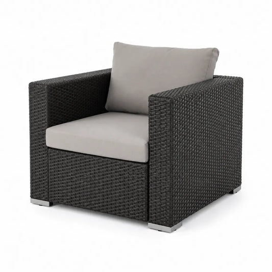 Gartenstuhl Rattan Dunkelgrau mit Polyesterkissen