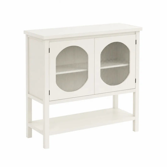 Holz Sideboard mit Riffelglas-Türen, 110x80x35 cm, Weiß