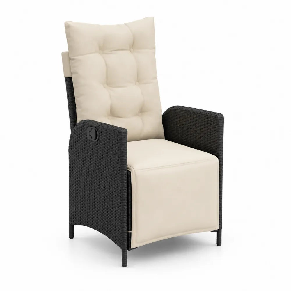Gartenstuhl Verstellbar Polyrattan Schwarz Beige
